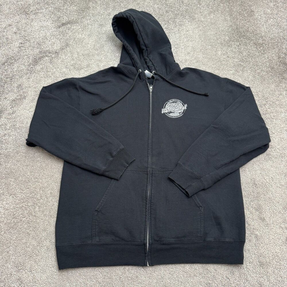 Port & Company Phils Fish Market Zip Hoodie Men XL Black Graphic Fleece Full Zip